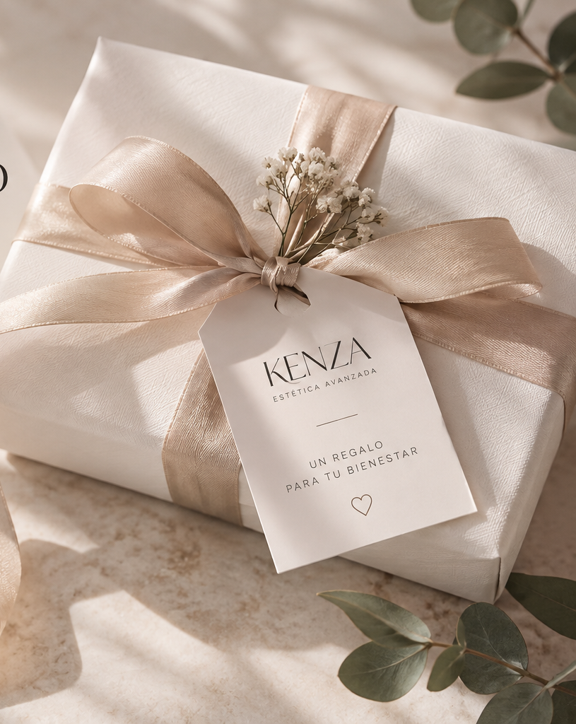Tarjeta regalo KenZa Estética presentada como un regalo elegante